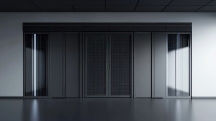 Server room with node base programming data design element.concept of big data storage and cloud computing technology, Ai generated.