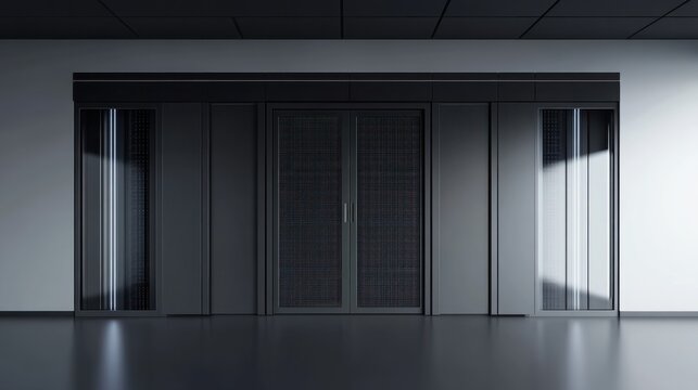 Server room with node base programming data design element.concept of big data storage and cloud computing technology, Ai generated.