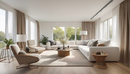 Fototapeta premium Bright White Living Room with Pops of Color