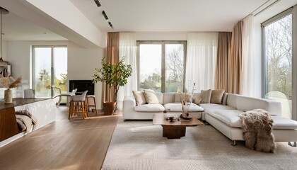 Spacious White Living Room with Open Floor Plan