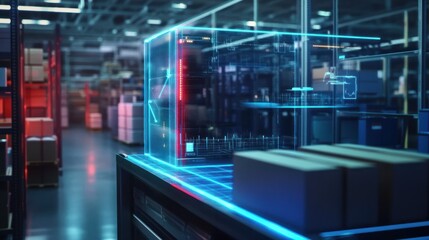 Smart warehouse management system using augmented reality technology to identify package picking and delivery . Concept of future supply chain and logistics