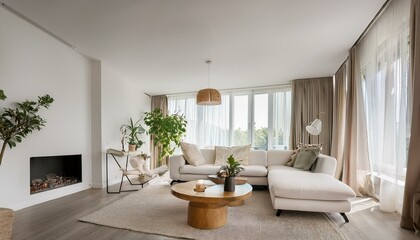 Fototapeta premium Neutral Living Room with a Scandinavian Feel