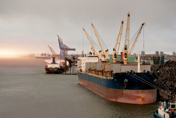 Ore Grain Bulk Carrier Moored In The Trade Port During Cargo Operation