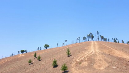 Obraz premium Scenic Hilltop Dirt Road Trees Blue Sky Landscape