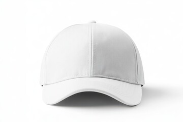 Fototapeta premium Simple white baseball cap with curved brim and minimalist design, isolated on white background, perfect for casual wear and branding