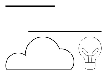 Cloud shape and light bulb outline with two horizontal lines. Ideal for illustrating concepts related to cloud technology, ideas, innovation, brainstorming, creativity, strategy, and digital