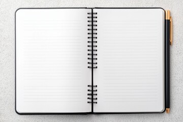 Open notebook with blank pages and pen invites creative writing and planning