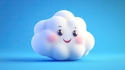 Happy cartoon cloud with a smiling face on a bright blue background.