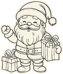 Art & Illustration cute drawing santa claus christmas holiday holding gift doodle cartoon