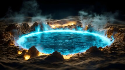 Fototapeta premium Glowing Blue Lake in Volcanic Crater