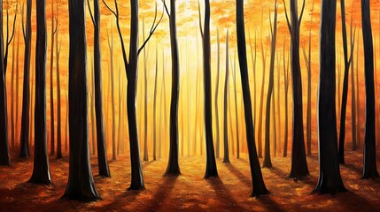 Obraz premium Golden Autumn Forest Trees