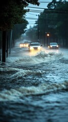 Flooded Street in Heavy Rain