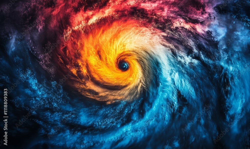 Wall mural hurricane radar map showing intense weather patterns in vivid colors, storm tracking concept with ge