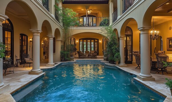 Inviting Oasis: Partial Interior View of a Captivating Home with a Serene Pool