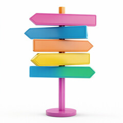 Colorfull arrows points out different directions on a light blue background. Shows options for where to go at a crossroads. Simple design, 3D rendering.