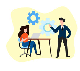 Fototapeta premium business people with gears Flat art people concept business illustration, marketing and technology vector