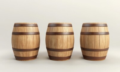 Obraz premium Rustic wooden barrels on a simple background for various uses