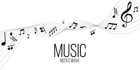 Elegant pattern of musical notes and treble clef flowing in harmony. Ideal for music sheet designs, banners, and abstract creative backgrounds. A modern, minimalist approach to melody visualization.