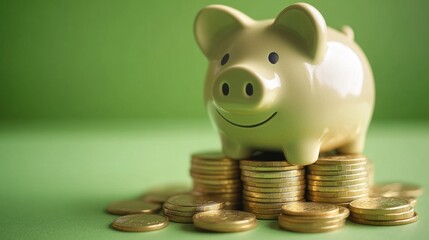 A stack of gold coins inside a piggy bank, symbolizing saving money for the future or investments.