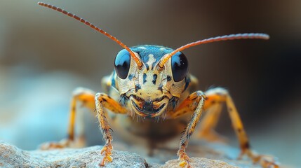Fototapeta premium A close-up view of a vibrant and detailed insect displaying its intricate features, captured in a natural environment, showcasing the beauty of its small world