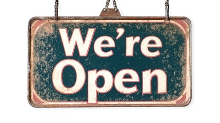 Business Sign Reading "Yes, We're Open" on White Background.