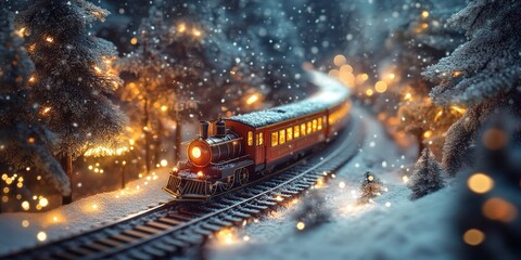 Magical Winter Train Journey with Colorful Lights and Snowy Scenic Landscape
