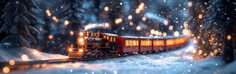 Magical Winter Train Journey with Colorful Lights and Snowy Scenic Landscape