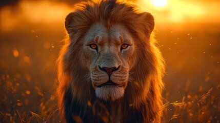  Majestic lion at sunset.