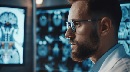 Fototapeta premium Medical Professional Analyzing Brain Scans in Laboratory