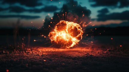 Striking Midnight Scene: Glowing Neon Lights, Sudden Explosion, and Professional Lighting Create a Dramatic Thumbnail Photo.
