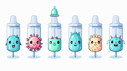 Colorful Cartoon Syringe Characters for Coronavirus Vaccination Icon Set