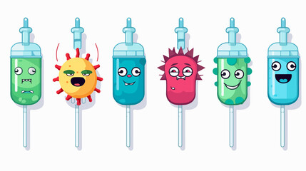 Cartoon character syringe icon set for coronavirus vaccination illustration