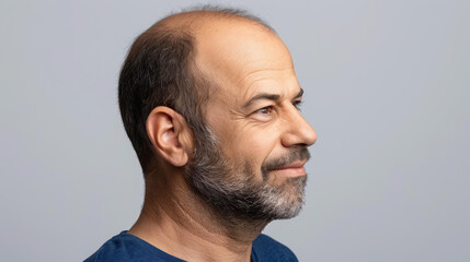 Obraz premium A wise senior man exuding confidence and tranquility, showcasing a serene smile in a relaxed profile stance.