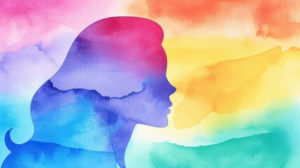 Celebrate Mental Health Month with a vibrant card featuring a rainbow silhouette, promoting psychological wellness and support.
