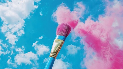 Creative action with colorful brush outdoor sky artistic content vibrant environment playful concept