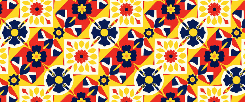 Colorful floral geometric pattern in retro style