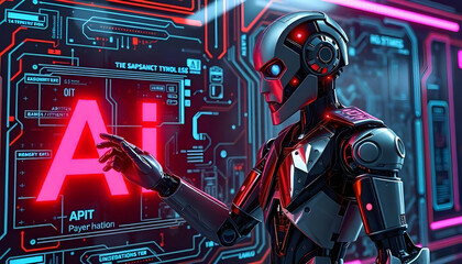 Obraz premium 3d robot artificial intelligence glow technology