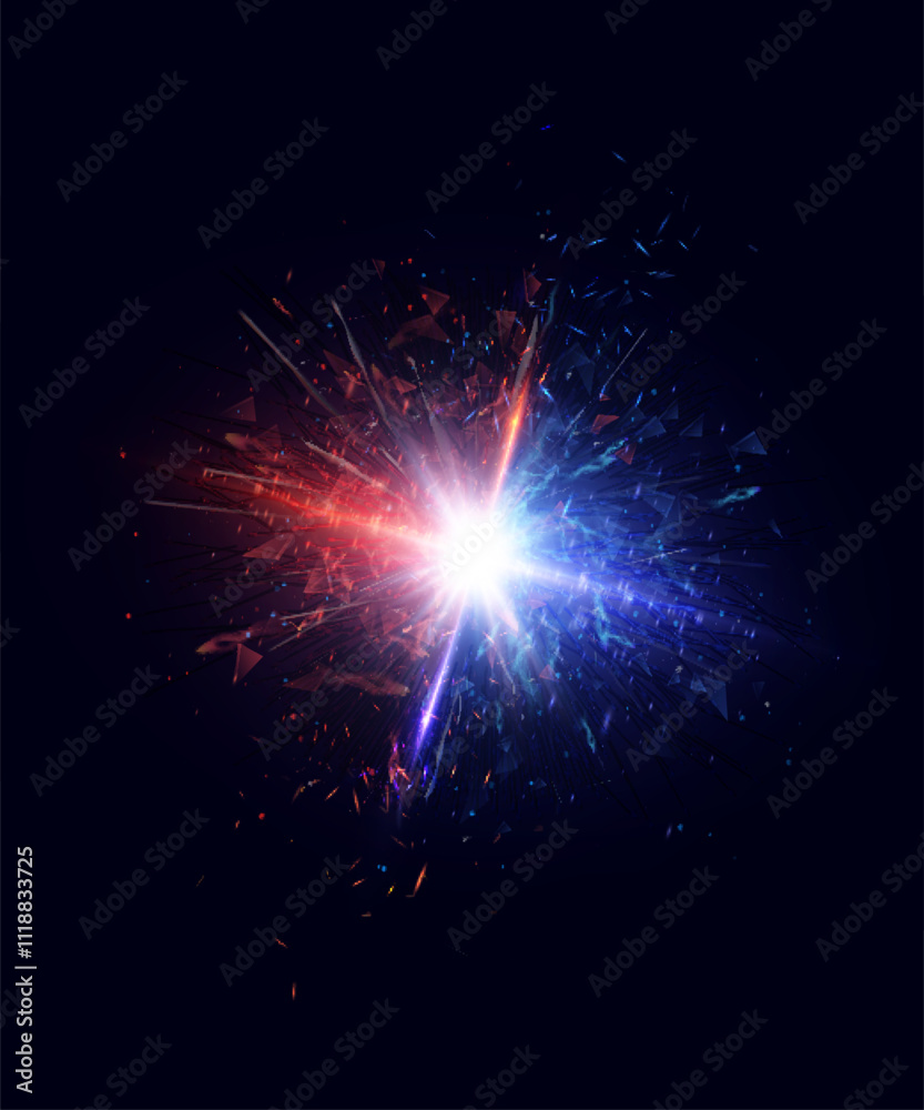 Aufkleber Bright abstract explosion light effect with rays and glare, and energy blast effect for game interfaces and vector illustrations.