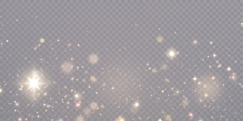 Fototapeta premium Glowing bokeh and glitter cloud effect with bright dust particles isolated on transparent background. Star cloud vector with glare and shine. 