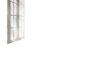 Sunlight filters through a window frame, creating sharp shadows and a minimalist high-contrast composition with soft lighting. Transparent background.