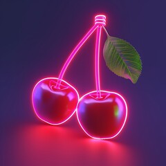 Render of a Neon Cherry, Vibrantly Glowing with Bright Colors and a Futuristic, Eye-Catching Design on a Dark Background
