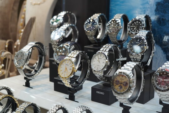 Heraklion , Greece, 08 08 2024 : luxury watches brand on display , Seiko