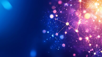 Molecular Network, Scientific Banner with Connected Spheres on Blue and Purple for Research