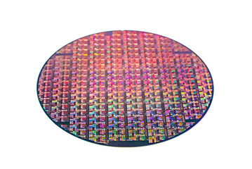 Semiconductor wafer disk made of silicon isolated on white background