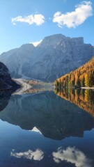 Braies lake and surrounding mountains