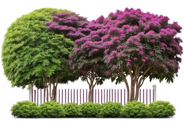 Fototapeta premium Tropical plant purple flower fence bush green shrub tree isolated on white background with clipping path.