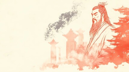 Mystical Background Featuring Chinese Sage Symbolizing Eastern Wisdom and Serenity