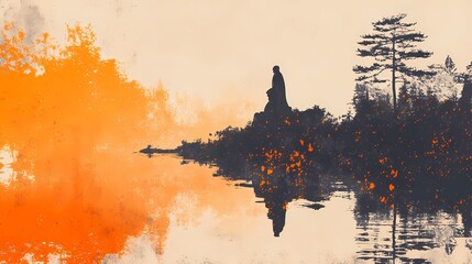 Obraz premium Mystical Background Featuring Chinese Sage Symbolizing Eastern Wisdom and Serenity