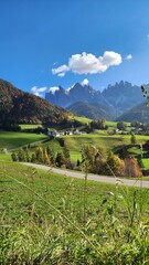 A mountain village from top view in Dolomites