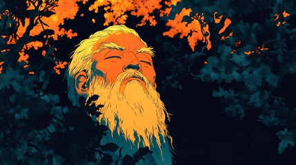 Mystical Background Featuring Chinese Sage Symbolizing Eastern Wisdom and Serenity